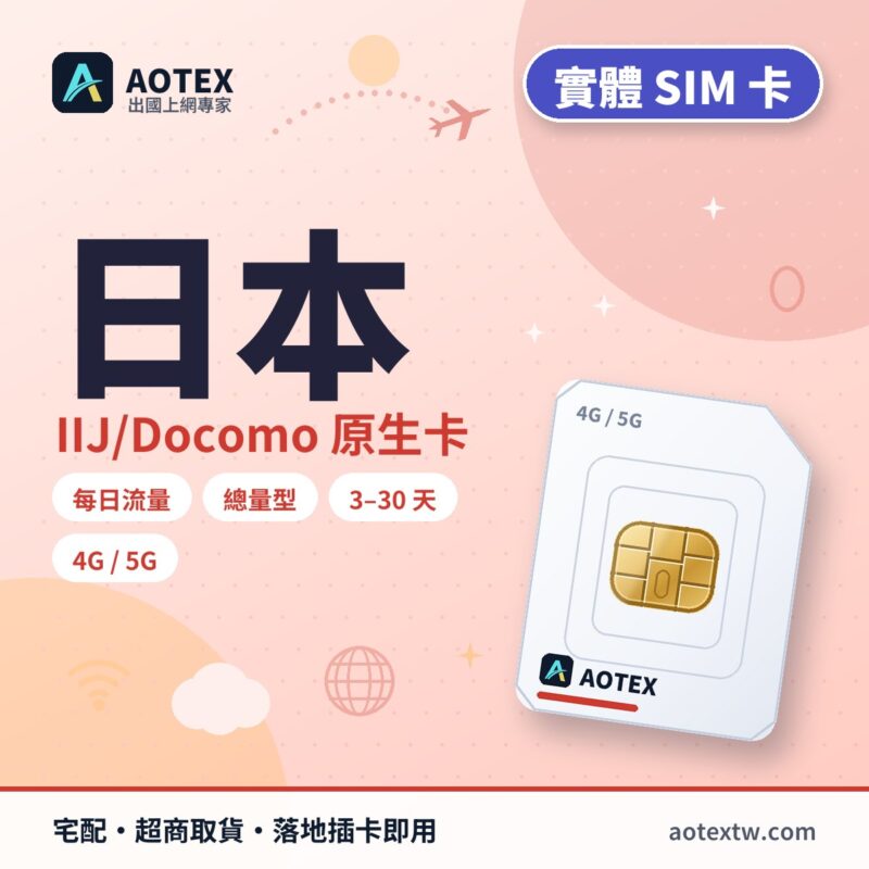 日本IIJ/Docomo原生卡 實體 SIM 卡 - AOTEX