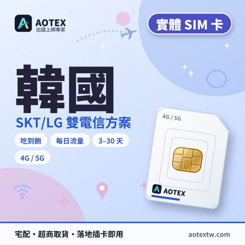 韓國SKT/LG雙電信方案 實體 SIM 卡 - AOTEX