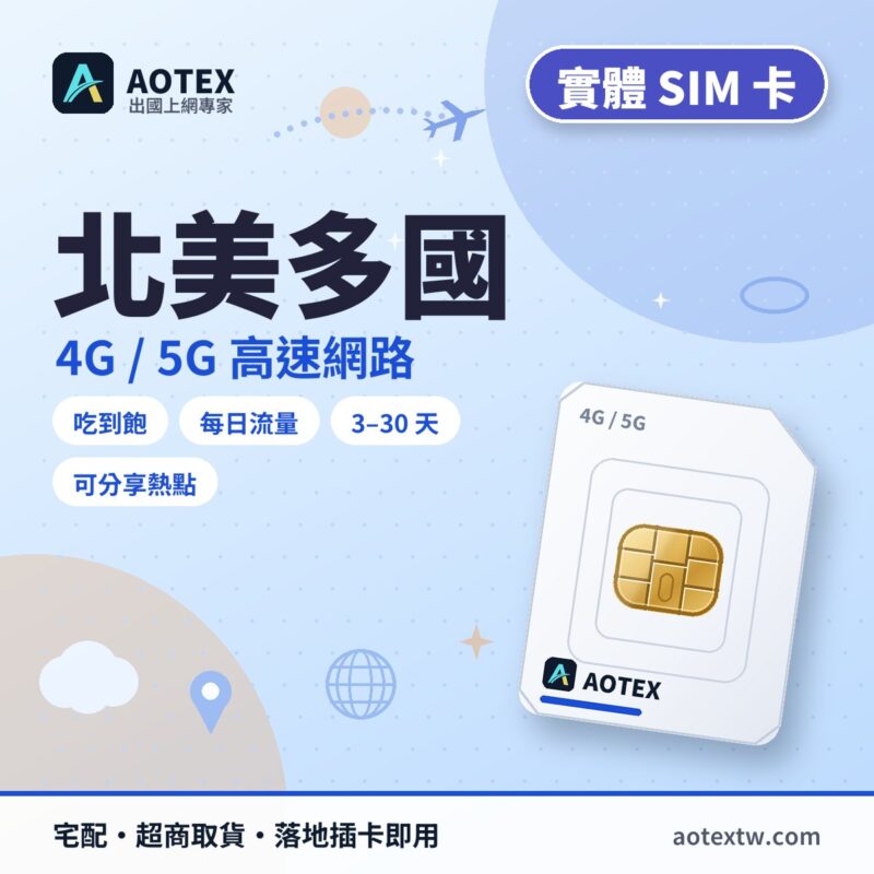 北美多國 實體 SIM 卡 - AOTEX