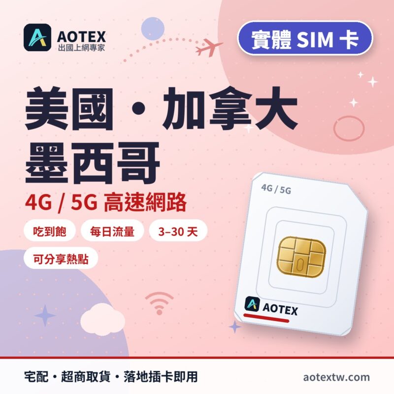 美國/加拿大/墨西哥 實體 SIM 卡 - AOTEX