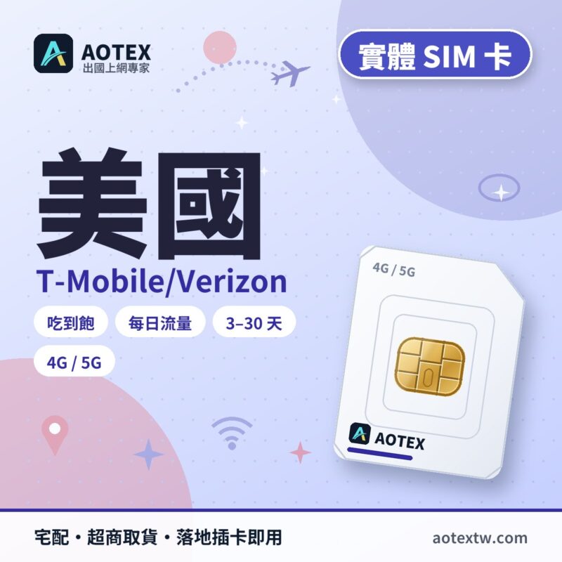 美國 T-Mobile/Verizon 實體 SIM 卡 - AOTEX