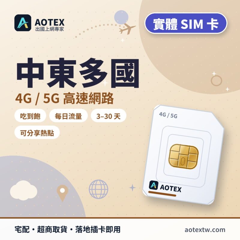 中東多國 實體 SIM 卡 - AOTEX
