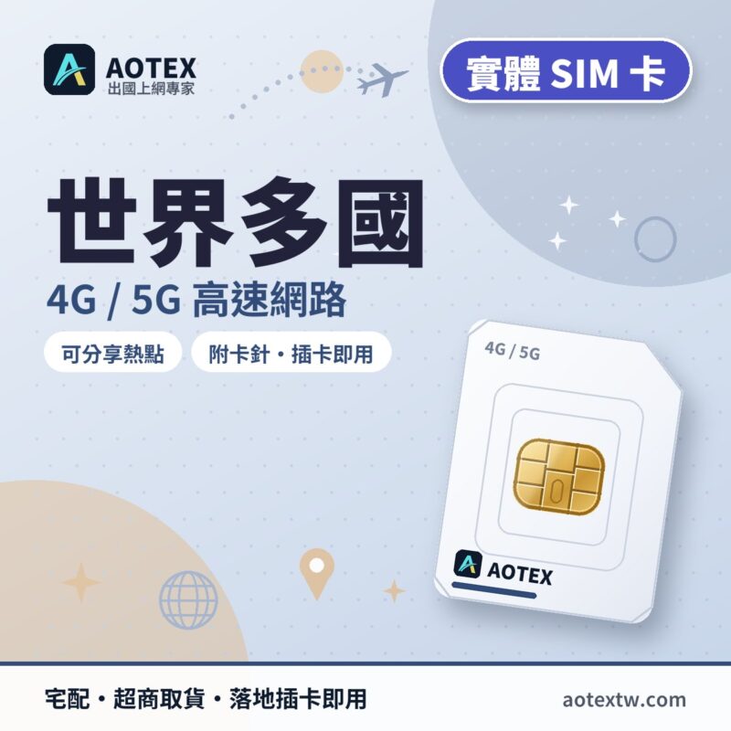 世界多國 實體 SIM 卡 - AOTEX